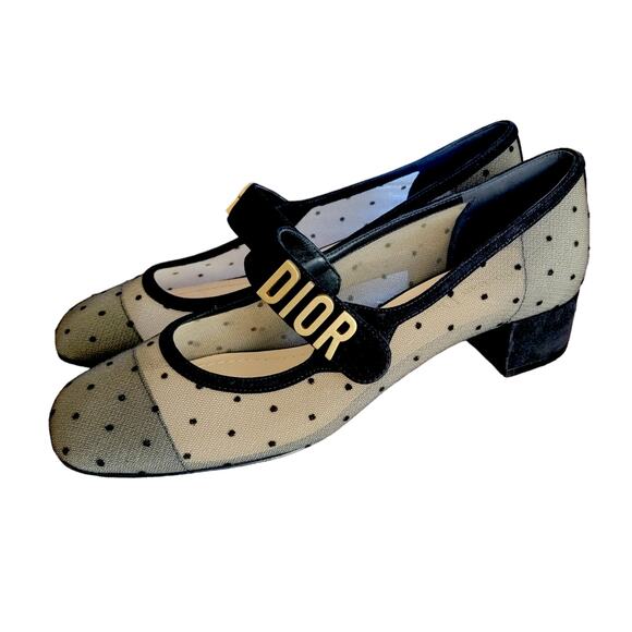 Dior Baby D Mesh Mary Jane Suede Logo Pumps Black Polka Dot Low Heel 8.5 38.5 - Picture 14 of 17